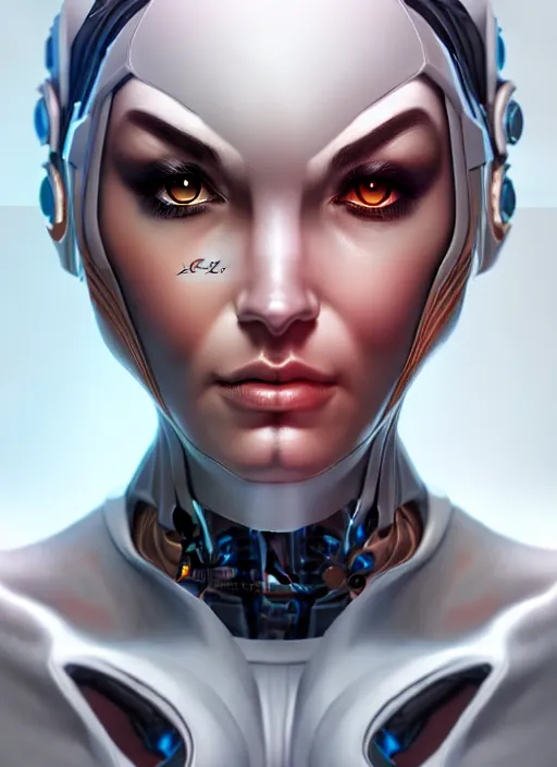Prompt: portrait of a cyborg woman by Artgerm (face turned to the left!!!), biomechanical, hyper detailled, trending on artstation