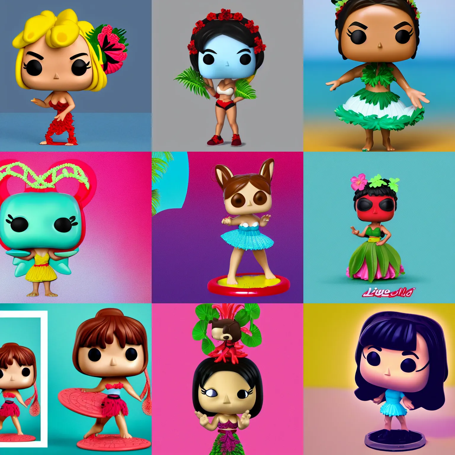 Prompt: lilo hula, funko pop, render, plain background