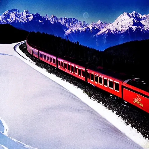 Image similar to Stunning photograph of The Orient Express navigating The Alps by genius photographer Hercule Poirot