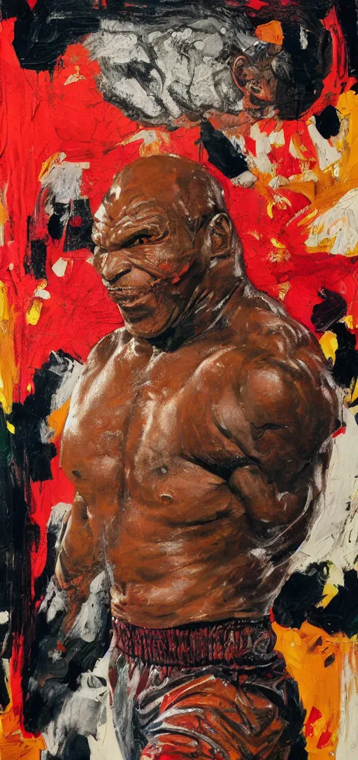 Prompt: macabre magic realism portrait of mike tyson painted by ivan albright