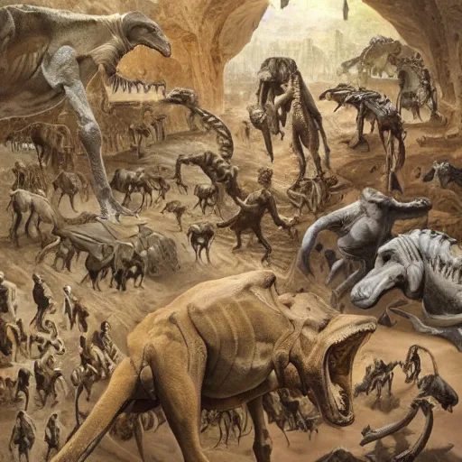 Prompt: paris paleontology and comparative anatomy gallery, by james gurney