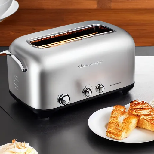 Prompt: cinematic photoshoot of clean modern hand crafted super futuristic toaster pro display xpr luxury smooth color metal white silver with black leather padding well design ultrareallistic detailed high quality 8 k photorealistic ultra realistic