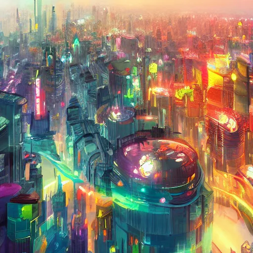 Image similar to a beautiful colorful future city, digital art, artstation