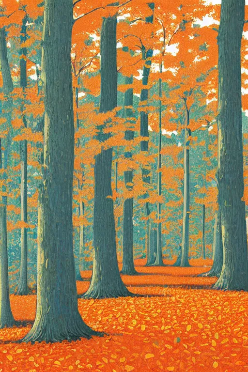 Prompt: painting of orange cones in an oak tree forest, by james jean by ilya kuvshinov kintsugi