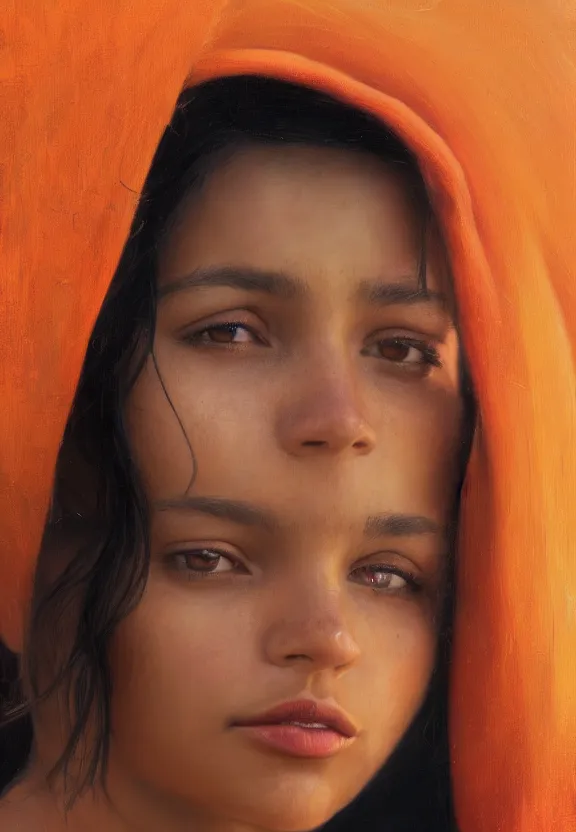 Image similar to a portrait of a beautiful cuban girl, market setting, warm colors, soft lighting, atmospheric, cinematic, moody, in the style of diego koi, gina heyer, luiz escanuela, art by alyssa monk, hyperrealism, rule of thirds, oil on canvas, 8 k