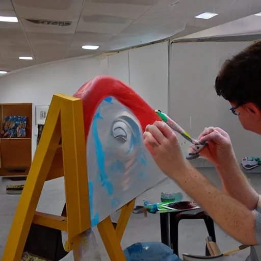 Prompt: photo of someone painting a giant tongue model for pedagogy purposes