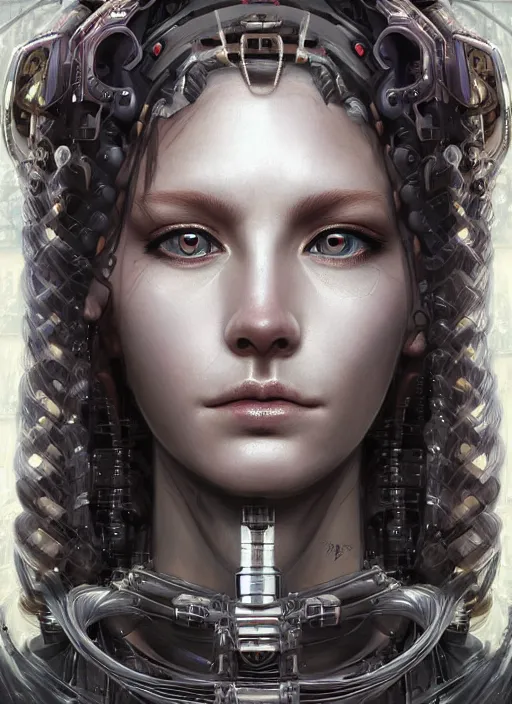 Image similar to high intricate portrait of medusa with cybernetic enhancements, maria panfilova, andrea savchenko, mike kime, ludovic plouffe, qi sheng luo, oliver cook, makoto shinkai, trending on artstation