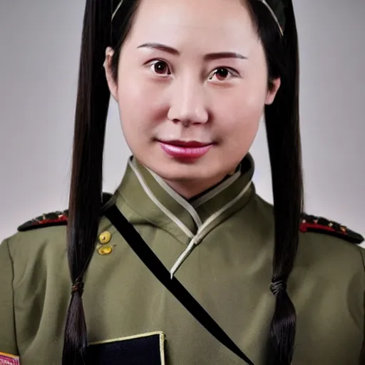 Image similar to Chinese woman, double pigtails, eyepatch, military uniform