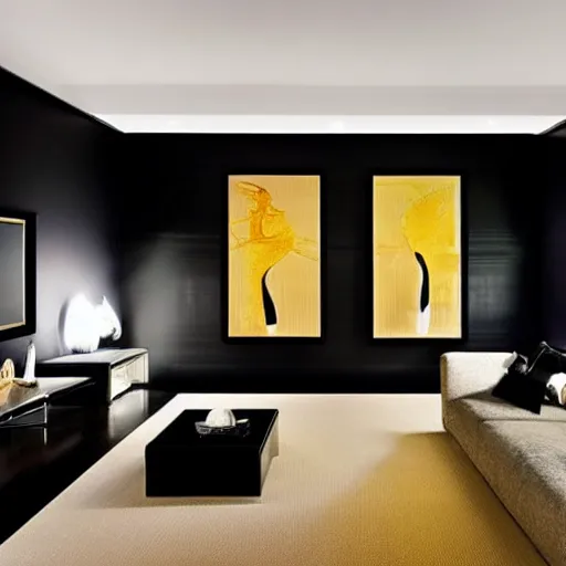 Image similar to “extravagant luxury apartment interior design, in Sydney, by Tadao Ando and Koichi Takada, art, black walls”