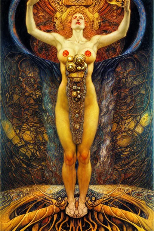 Image similar to Divine Chaos Engine by Karol Bak, Jean Delville, William Blake, Gustav Klimt, and Vincent Van Gogh, symbolist, visionary