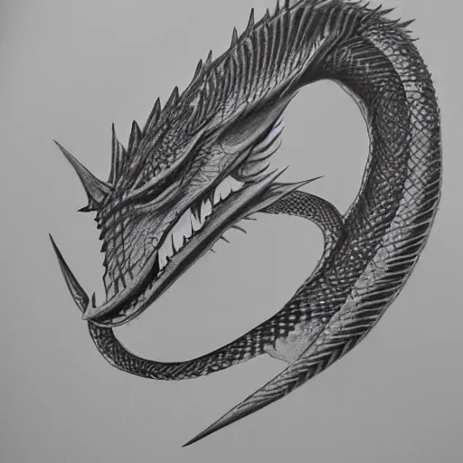 Image similar to pencil drawing of a realistic serpentine dragon