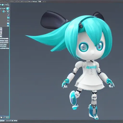 Image similar to ultra realistic and detailed blueprint for a Hatsune Miku robot model, Solidworks, octane render