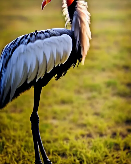 Image similar to closeup picture of secretary bird in savannah, captured on iphone, dlsr, photography