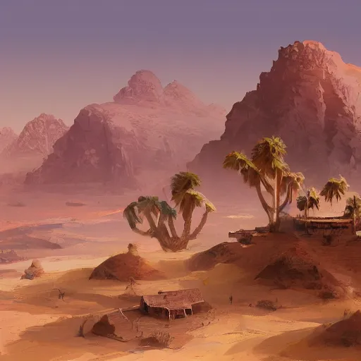 Image similar to a distant desert village, artstation, cgsociety