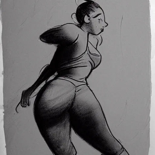 Image similar to milt kahl sketch of thick cuban girl wearing black yoga pants