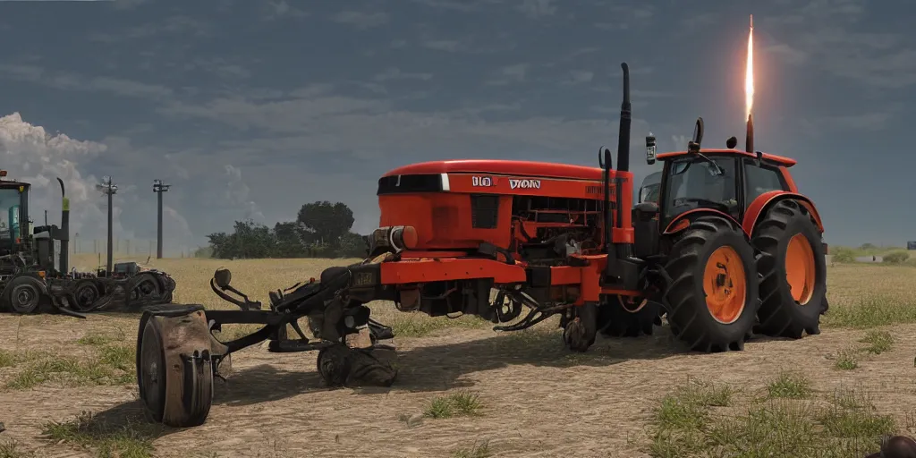 Prompt: a tractor with ballistic missiles, unreal engine, realistic, intricate, highly detailed, masterpiece