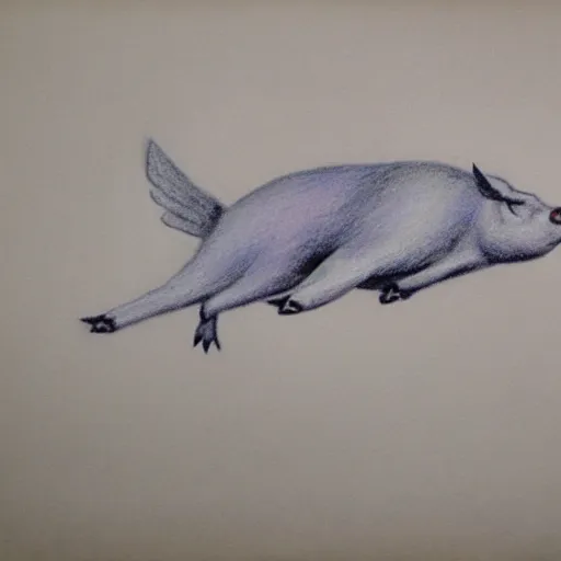 Prompt: chalk pastel drawing of of a flying pig with wings