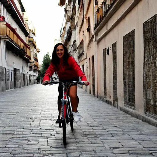 Image similar to esperanza macarena from seville riding a bicycle