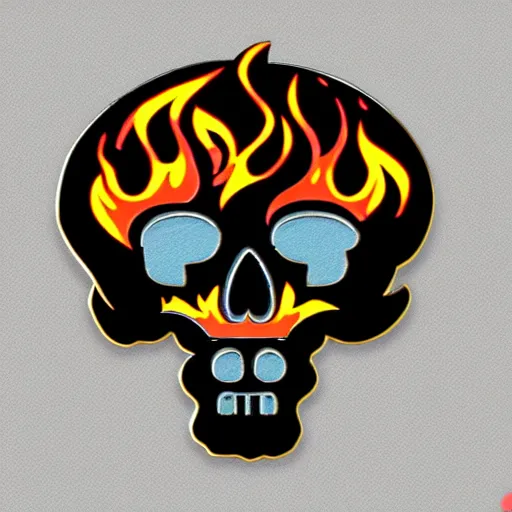 Prompt: a highly detailed retro minimalistic menacing clean skull with fire flame enamel pin, hd, concept art, artstation, deviantart