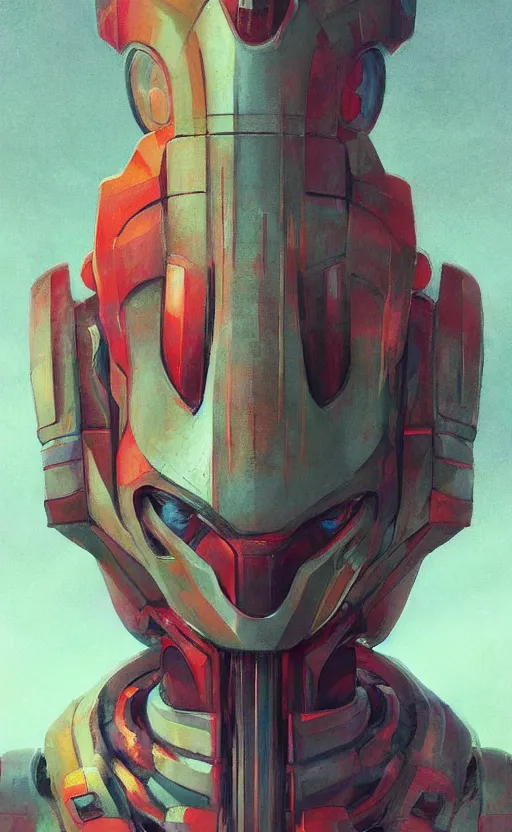 Prompt: upper half portrait of colourful army mecha robot, art by hsiao - ron cheng & zdzisaw beksinski, highly detailed, digital painting, concept art, illustration, smooth sharp focus, intricate, symmetry, artstation,