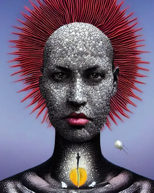 Image similar to saint themed surrealist portrait art in the styles of igor morski, jim warren, and aida muluneh, intricate, hyperrealistic, accurate facial details, profile picture with chromakey!!!!! background, volumetric lighting
