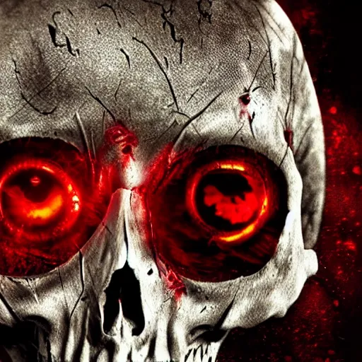 Image similar to horrific demon, skull face, red eyes, terror, horror, scary, nightmare, high quality, high resolution