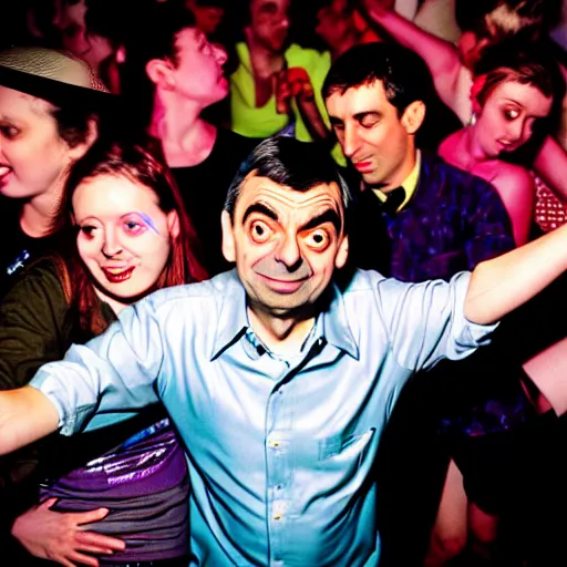 Image similar to mr. bean on a rave, club photography