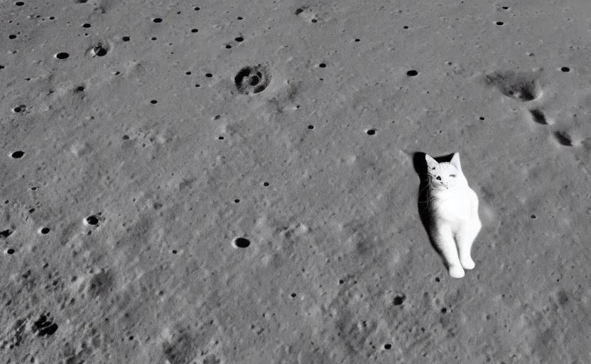 Image similar to a cat sitting on the surface of the moon, Photo, 4k, High definition, ultra realistic, 35mm