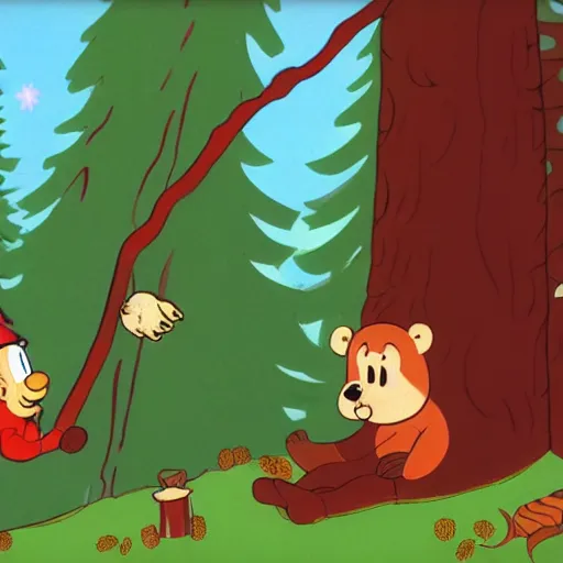 Image similar to magical forest, bear, trees, honey, 1 9 2 0 s cartoon, rubber hose, fleischer studios, portrait, merry melodies, sharp focus