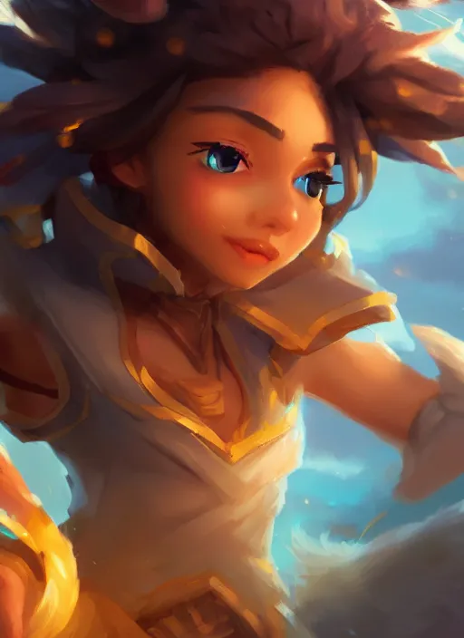 Prompt: playful taliyah, from league of legends, hyper detailed, digital art, trending in artstation, cinematic lighting, studio quality, smooth render, unreal engine 5 rendered, octane rendered, art style by klimt and nixeu and ian sprigger and wlop and krenz cushart