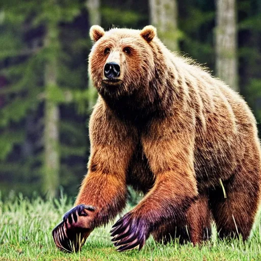 Prompt: man bear pig hybrid, bold natural colors, national geographic photography, masterpiece, full shot