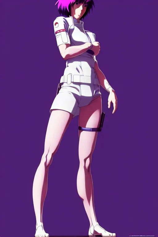 Image similar to a fullbody pose of motoko kusanagi the major ghost in the shell : : stand alone complex, under repairs, maintenance : : by ilya kuvshinov, rossdraws, artgerm, sola digital arts, anti aliasing, raytracing : :