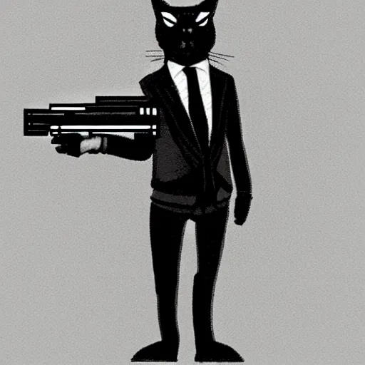 Image similar to cyberpunk cat in suit holding laser gun sketch