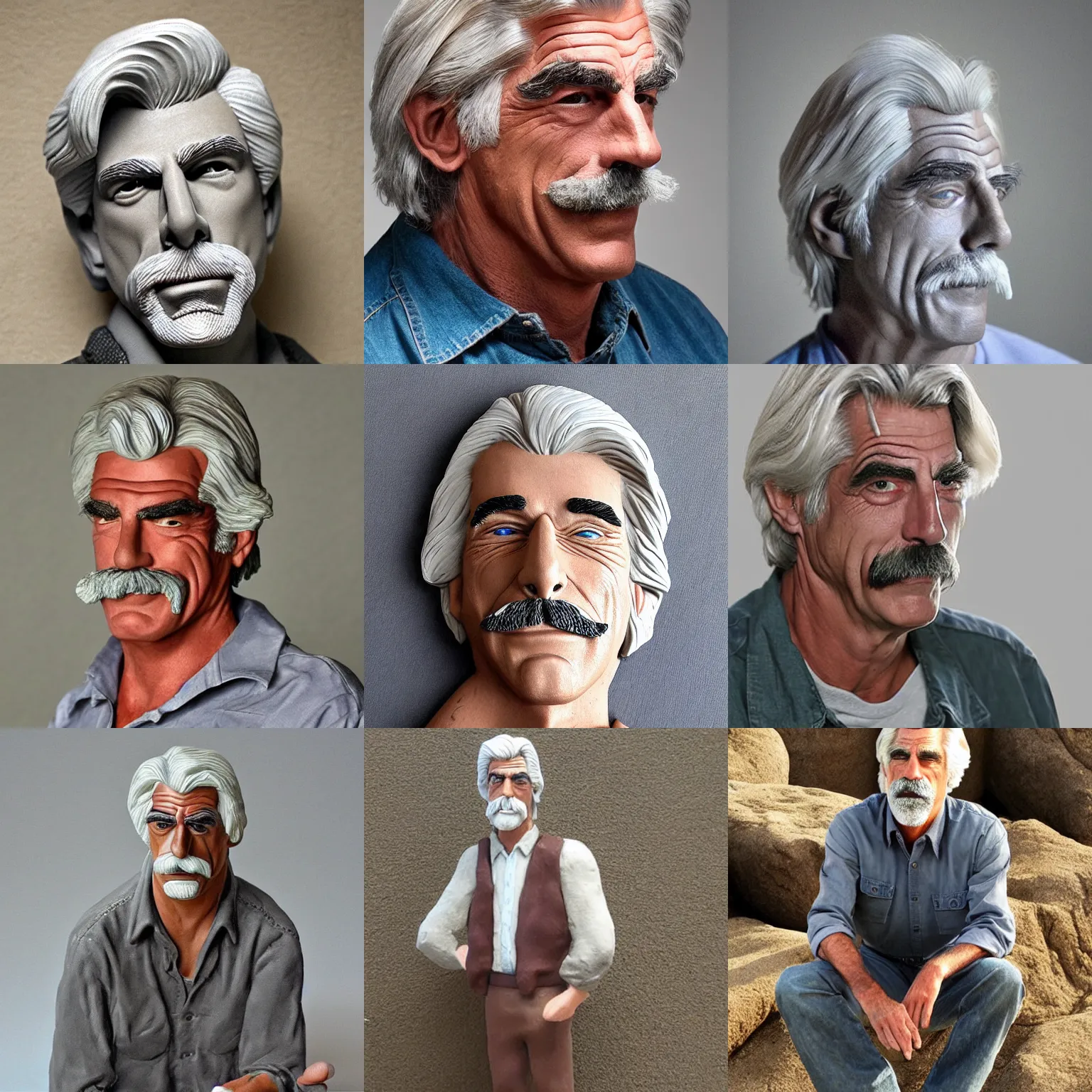 Prompt: sam elliott made out of clay