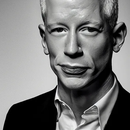 Prompt: a portrait of anderson cooper with a blowfish face