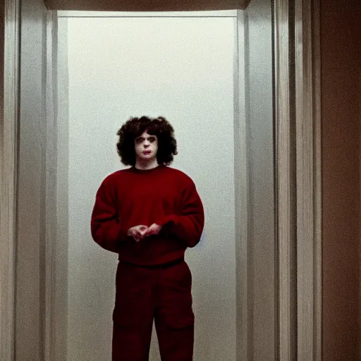 Prompt: a cinematic film still of Jack Harlow starring in The Shining, portrait, 40mm lens, shallow depth of field, close up, split lighting, cinematic