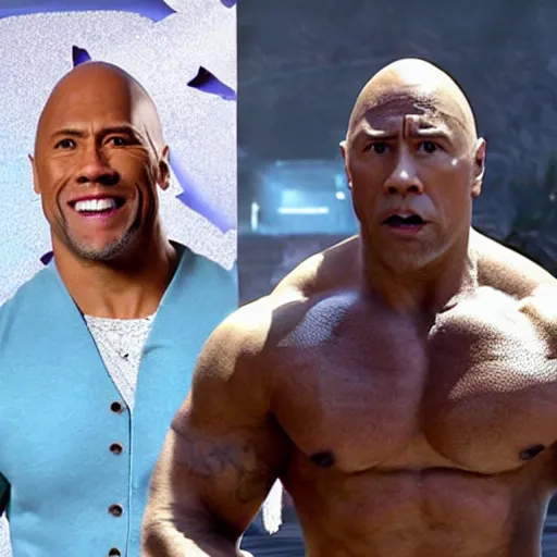 Image similar to Kevin Hart dressed in a bunny costume with Dwayne the Rock Johnson in a movie