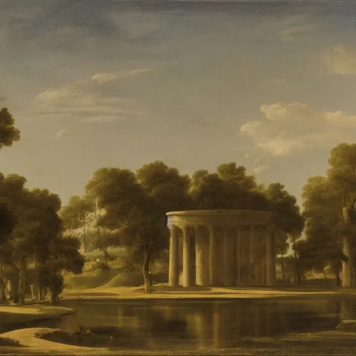 Prompt: a building in a serene landscape, by antonio canova