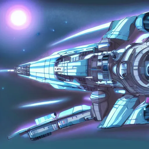 Prompt: digital painting anime style sci - fi spaceship with transparent background, complete top view