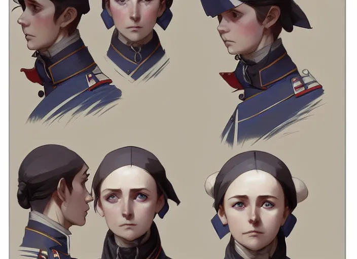 Prompt: 1 8 5 5 british crimean war nurse, character face study, multiple angles, directions and moods. faces only, concept art finely detailed perfect art, painted by greg rutkowski makoto shinkai takashi takeuchi studio ghibli, pinterest, cevagraf comics