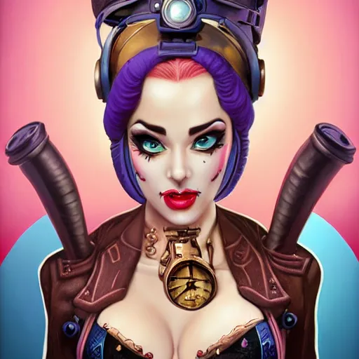 Prompt: lofi steampunk jinx from league of legends, Pixar style, by Tristan Eaton Stanley Artgerm and Tom Bagshaw.