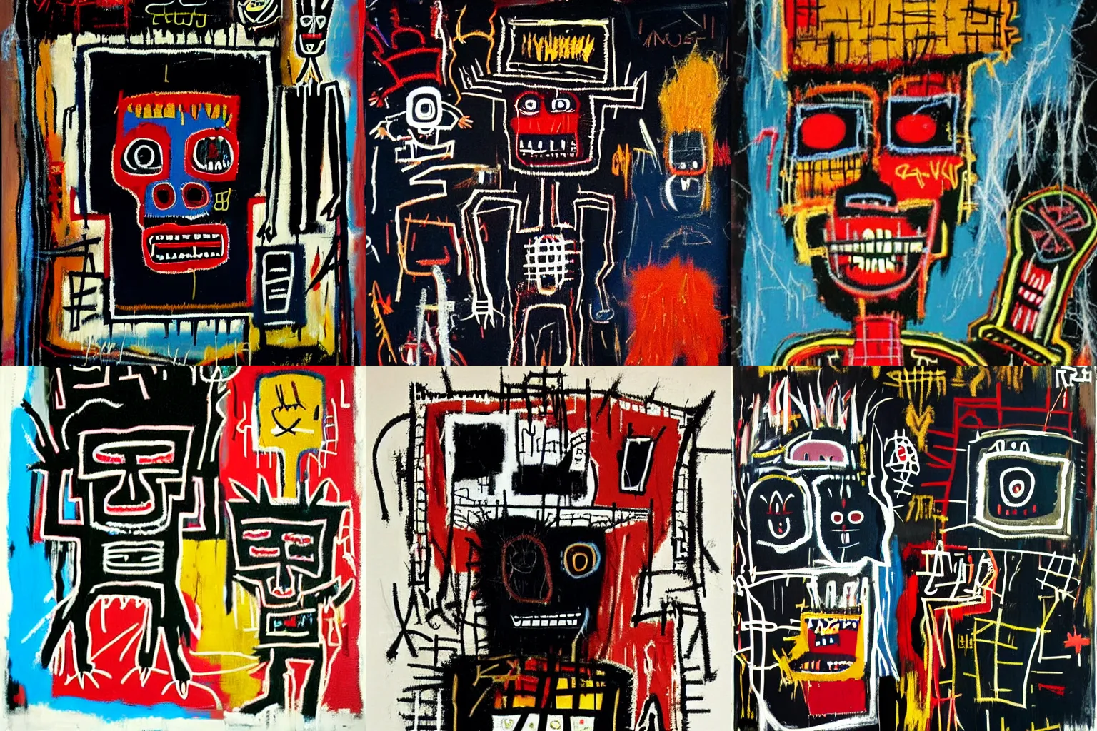 Prompt: evil voodoo doll, black magic and witchraft paintings by jean-michel basquiat