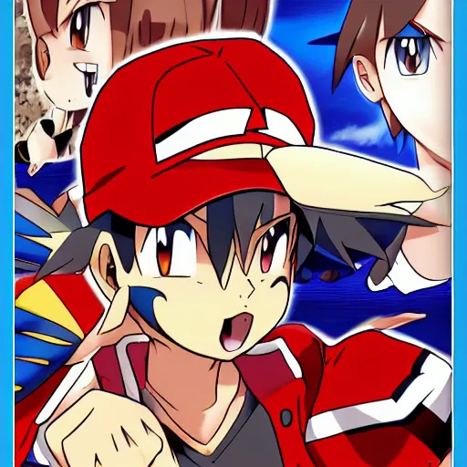 ash ketchum, red, and pixiv red (pokemon and 5 more) drawn by yache