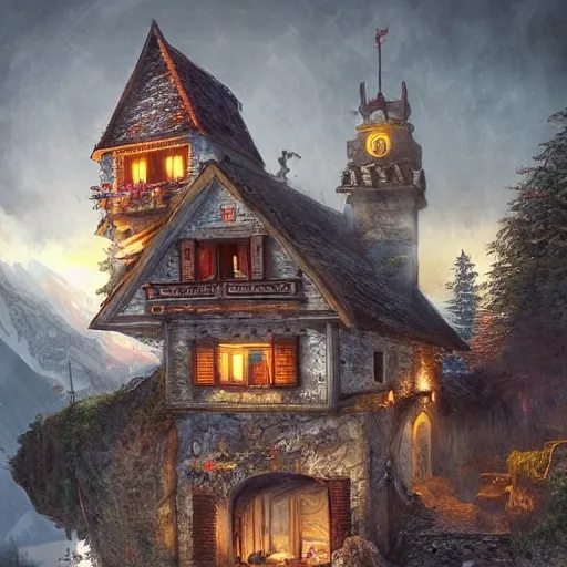 Prompt: Switzerland, high resolution fantasy concept art, realistic, intricate details, soft lighting