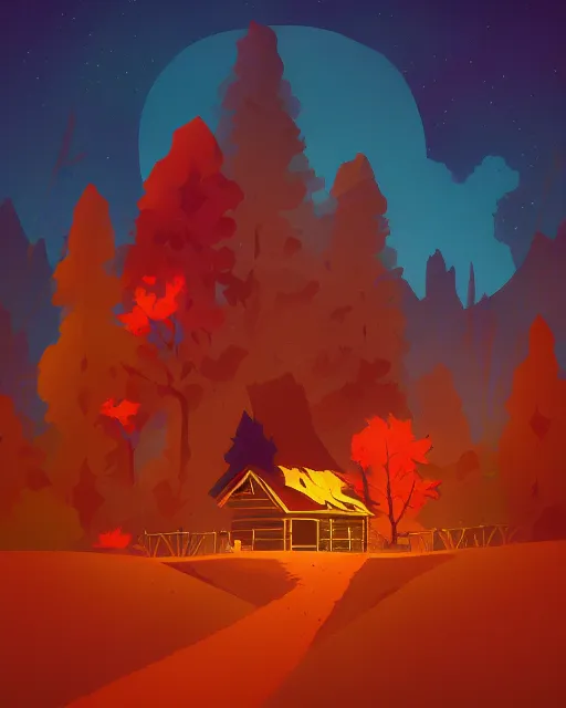 Image similar to autumn hill cabin man illustration by anton fadeev