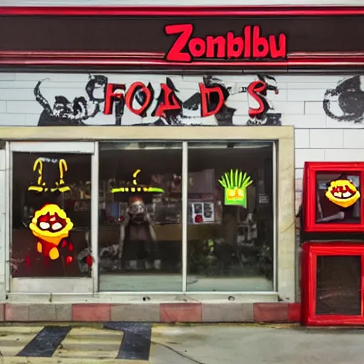 Image similar to zombie fast food restaurant