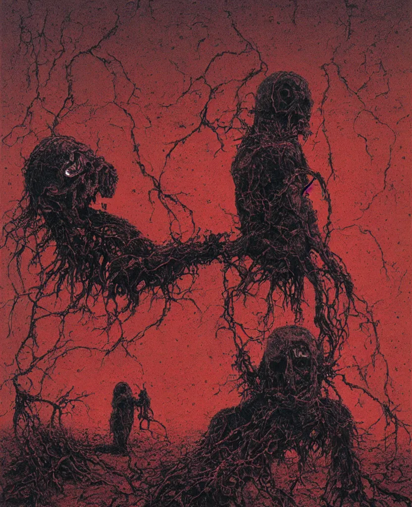 Image similar to moon made from thousands of rotten demonic bloody corpses of Nicolas Cage, body horror, flesh, blood, grotesque hell, highly detailed, red lightning, artstation, art by zdislav beksinski, wayne barlowe, phil hale