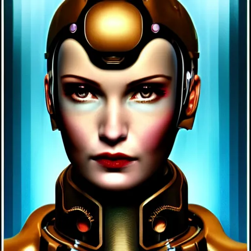 Image similar to close - up portrait of a beautiful female steampunk android in the style of ex machina,