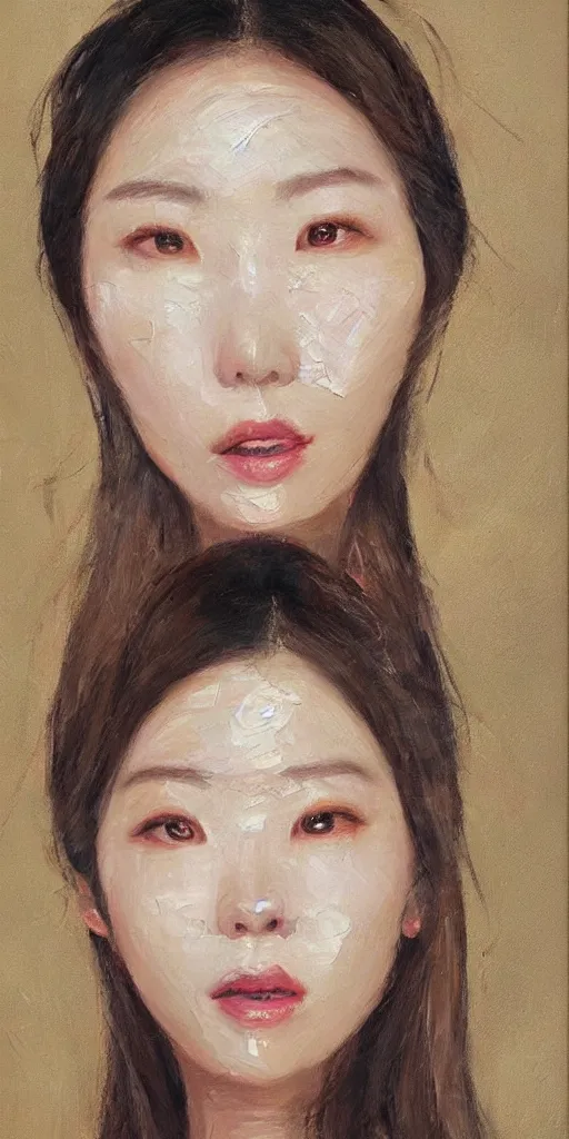 Image similar to beautiful highly detailed and expressive oil painting of a korean woman's face dissolving into petals, masterpiece, dynamic lighting,