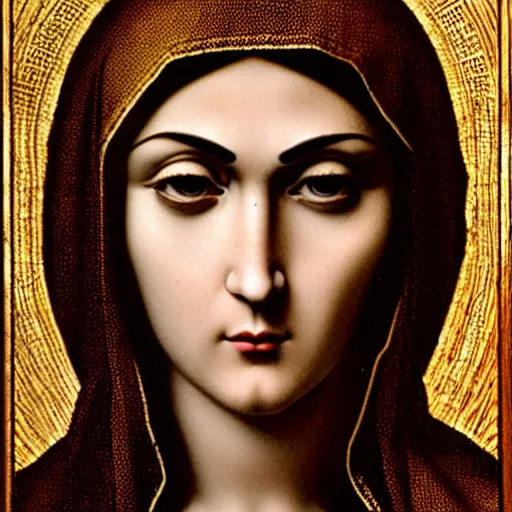 Image similar to sasha grey as the virgin mary, religious iconography, high detailed, 4 k, octane render, leonardo davinci